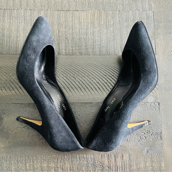 L’Amore Black Suede Pointed Toe Pumps Parisian Chic Women’s Size 8.5 - Picture 5 of 7